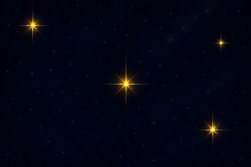 Bright Golden Stars in Dark Night Sky