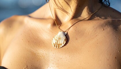 Close Up of Seashell Necklace on Sun Kissed Skin