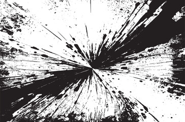Abstract Black Ink Explosion Splatter Texture on White Background &ndash; Grunge Art Burst Design