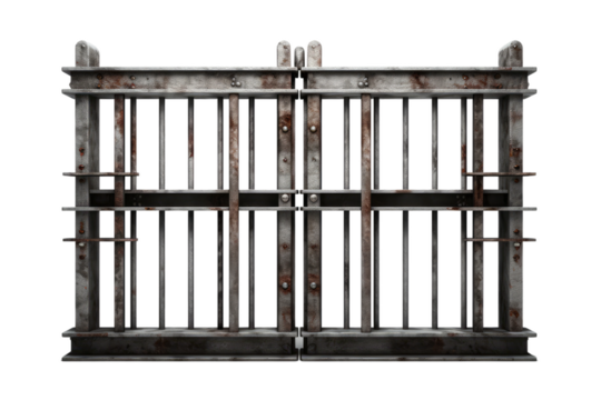 A Cage of Steel and Bars. White or PNG Transparent Background.