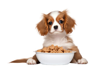 Puppy Mealtime. White or PNG Transparent Background.