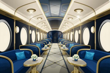 Fototapeta premium Luxurious vintage train carriage interior with plush seating