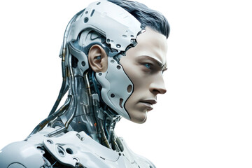 Robot Human. White or PNG Transparent Background.