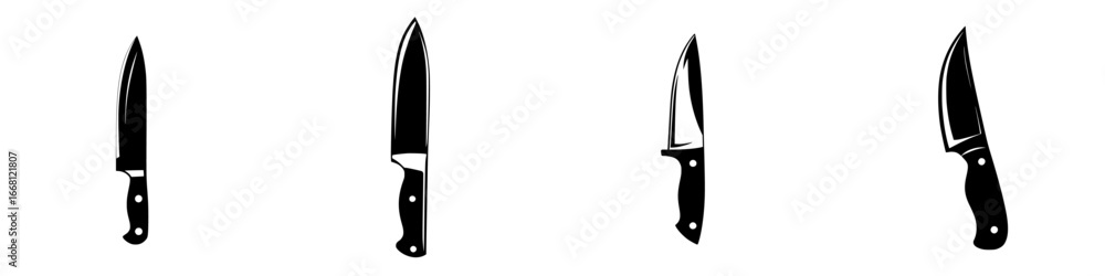 Poster various kitchen knives displayed in a simple layout on a neutral background showcasing their distinc