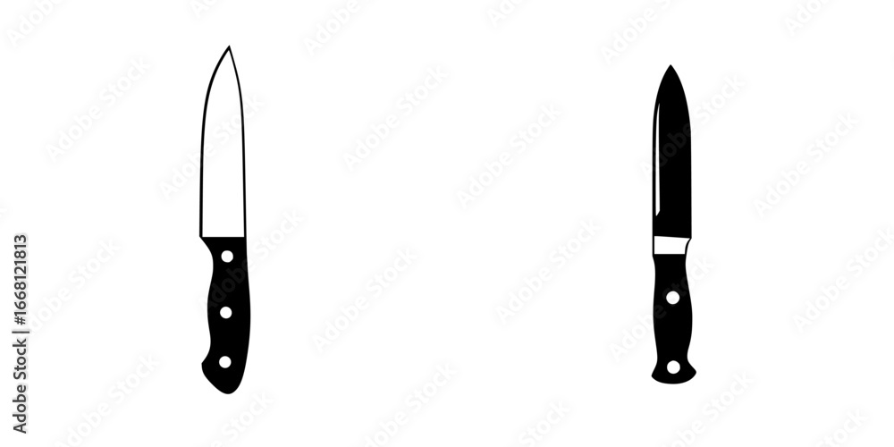 Poster two different knives displayed on a white background for comparison and culinary usage guidance