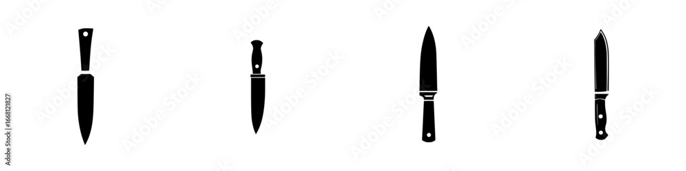 Poster various types of kitchen knives displayed in a minimalistic style showcasing designs and shapes for 
