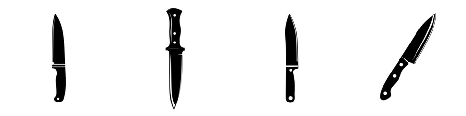 Various knife silhouettes showcasing different designs and shapes on a simple background