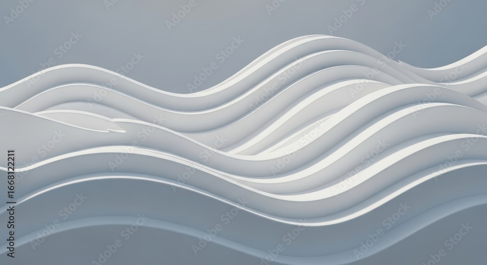 Poster 3d illustration of abstract white wavy layers with soft light and shadow, creating a sense of depth 