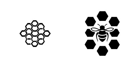 Obraz premium Modern hexagonal bee and honeycomb logo design featuring detailed bee illustration and geometric shapes
