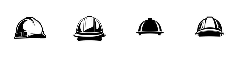 Different styles of hard hats displayed in a vector art format highlighting safety gear for construction workers