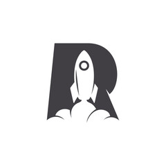 Obraz premium Letter R with rocket logo design creative concept