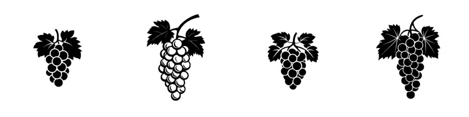 Stylized black and white illustrations of grape bunches with leaves in a contemporary design
