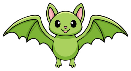 Obraz premium Cartoon Green Bat Spreading Wings a Cute Halloween Illustration For Children's Book