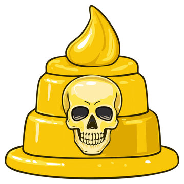 Yellow abstract layered design with a skull shape in the middle