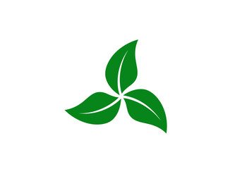 Obraz premium A simple green leaf logo design featuring three interconnected leaves in a circular formation on a white background
