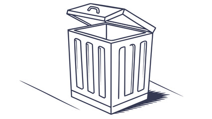A simple line drawing illustration of an open trash can with a lid casting a shadow on a white background