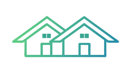 Two simple house icons with a green and blue gradient outline against a black background representing housing or real estate concepts