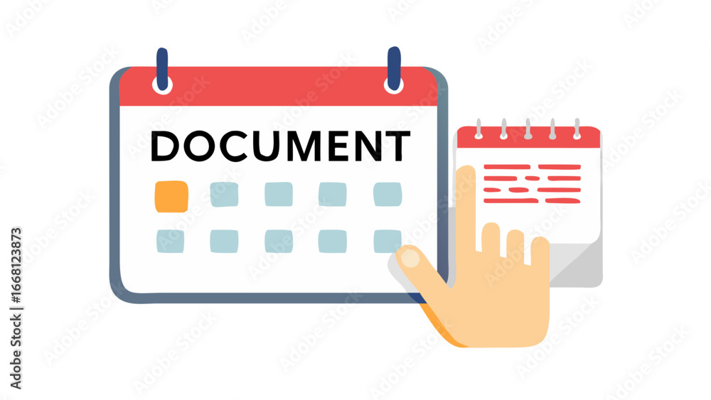 Aufkleber Hand pointing to a calendar with the word document and a small notepad with lines indicating a task or appointment