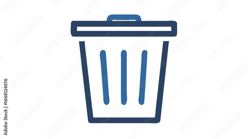 Poster a simple blue trash can icon with a lid and vertical slats isolated on a black background representi