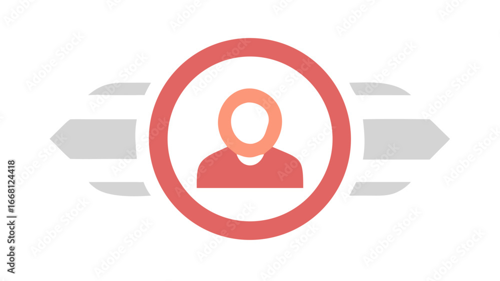 Poster stylized illustration of a person icon within a red circle with grey directional arrows on either si