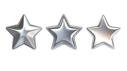 Obraz premium PNG shiny metallic star shapes, element set on transparent background styled as a 3D render with subtle shadows and smooth matte textures isolated on transparent background 