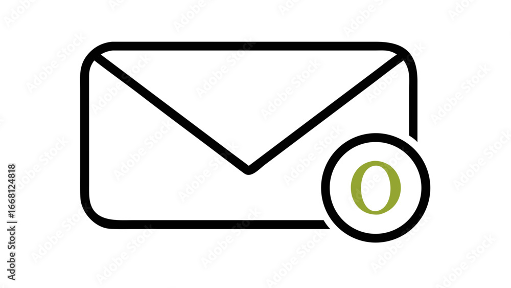 Poster simple outline of an open envelope with a green zero notification badge indicating no new messages o