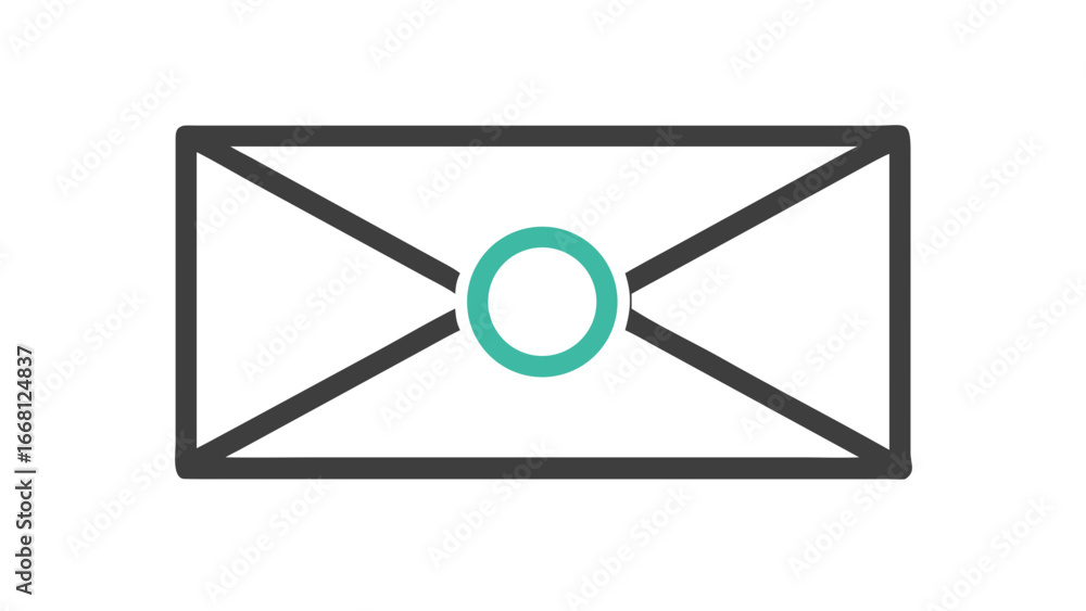 Poster modern minimalist icon representing a closed envelope with a teal circle in the center on a black ba