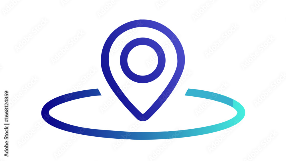 Poster modern abstract gradient location pin icon with concentric circles and a curved path on a black back