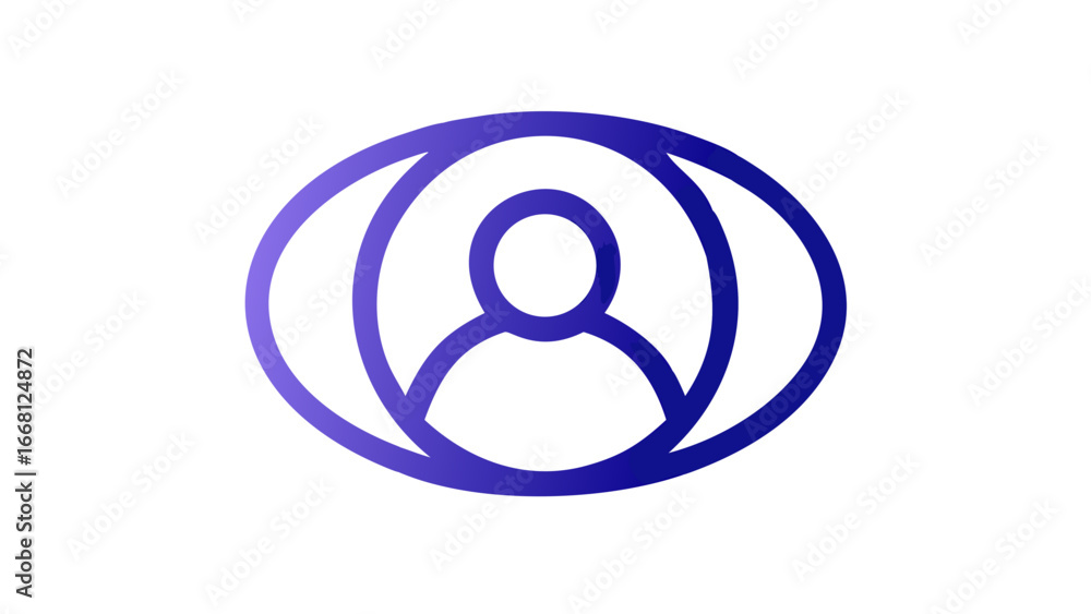 Poster stylized abstract icon representing a person or user profile within concentric circles or an eye sha