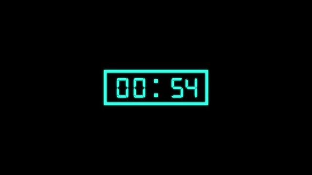 60-Seconds timer countdown animation, countdown timer one minute animation from 60s to 0s countdown. 1 minute clock countdown animation by cyan color.