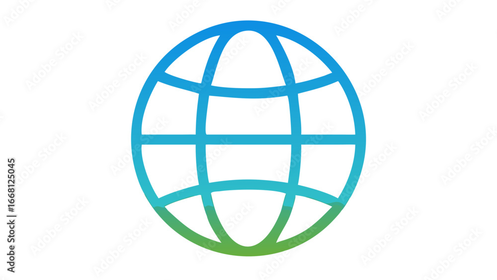 Poster abstract stylized globe icon with a smooth blue to green gradient on a black background representing
