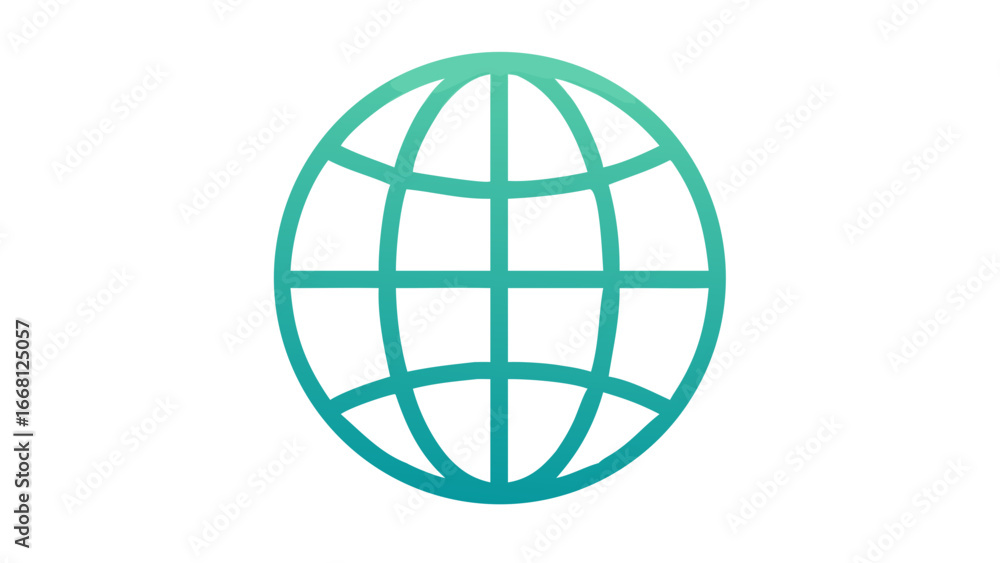 Poster a simple stylized globe icon with a teal to green gradient on a black background representing the in