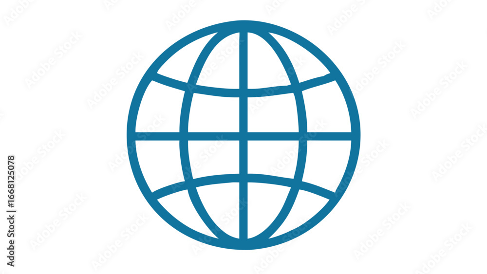 Poster a simple clean and modern blue outline of a globe icon on a solid black background representing glob
