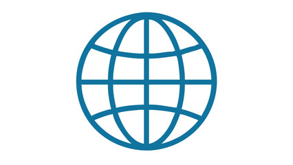 A simple clean and modern blue outline of a globe icon on a solid black background representing global connection and the internet
