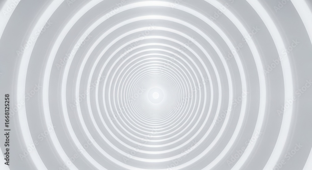 Poster 3d illustration of abstract tunnel of concentric circles leading to a bright light, creating a sense