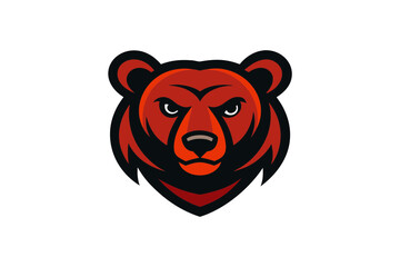 Fierce red bear head mascot logo with intense eyes on a black background symbolizing strength and power
