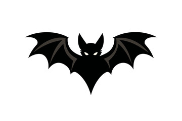 Minimalist dark silhouette of a bat with glowing white eyes and spread wings against a solid black background