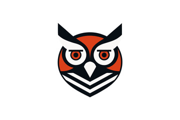 Stylized geometric owl face with orange and white accents on a solid black background modern graphic design