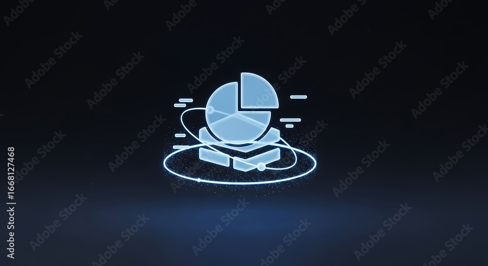 Aufkleber glowing blue pie chart icon with data visualization elements on a dark background