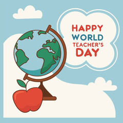 Art & IllustrationPortrait of a happy smiling satisfied teacher woman with a bouquet of flowers and helium balloons in the classroom during celebrating world teachers day and international Teachers da