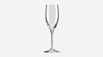 Elegant flute glass clear, elongated body, delicate stem against a bright white backdrop