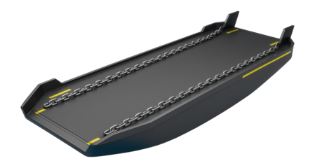 Heavy-duty ferry with reinforced deck and industrial-grade chains