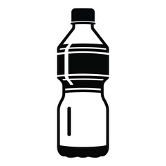 Black and white outline of a plastic water bottle with cap and label area silhouette