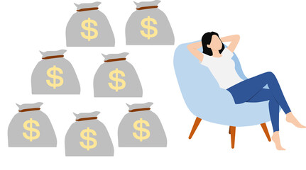 不労所得で儲ける女性のイラスト