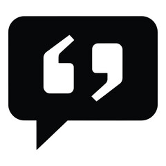 Simple black speech bubble icon with white quotation marks for communication and dialogue silhouette