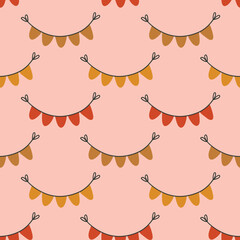 Holiday seamless pattern with colorful garlands on pink background. Perfect for wallpaper, gift paper, greeting cards. Vector hand drawn illustration