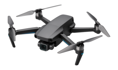 Quadcopter drone with foldable arms and gimbal-mounted camera