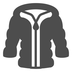 Down jacket with zipper solid icon, autumn clothing concept. Vector graphics. Coat without head hood for women, clothes sign on white background, glyph style icon for mobile or web design.