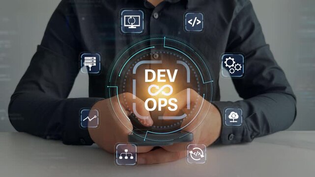 DevOps culture with agile development, automation, and continuous integration, showing coding, teamwork, and innovation for modern software, business, and digital transformation.