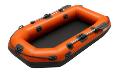 Inflatable lifeboat with reinforced seams and bright orange color
